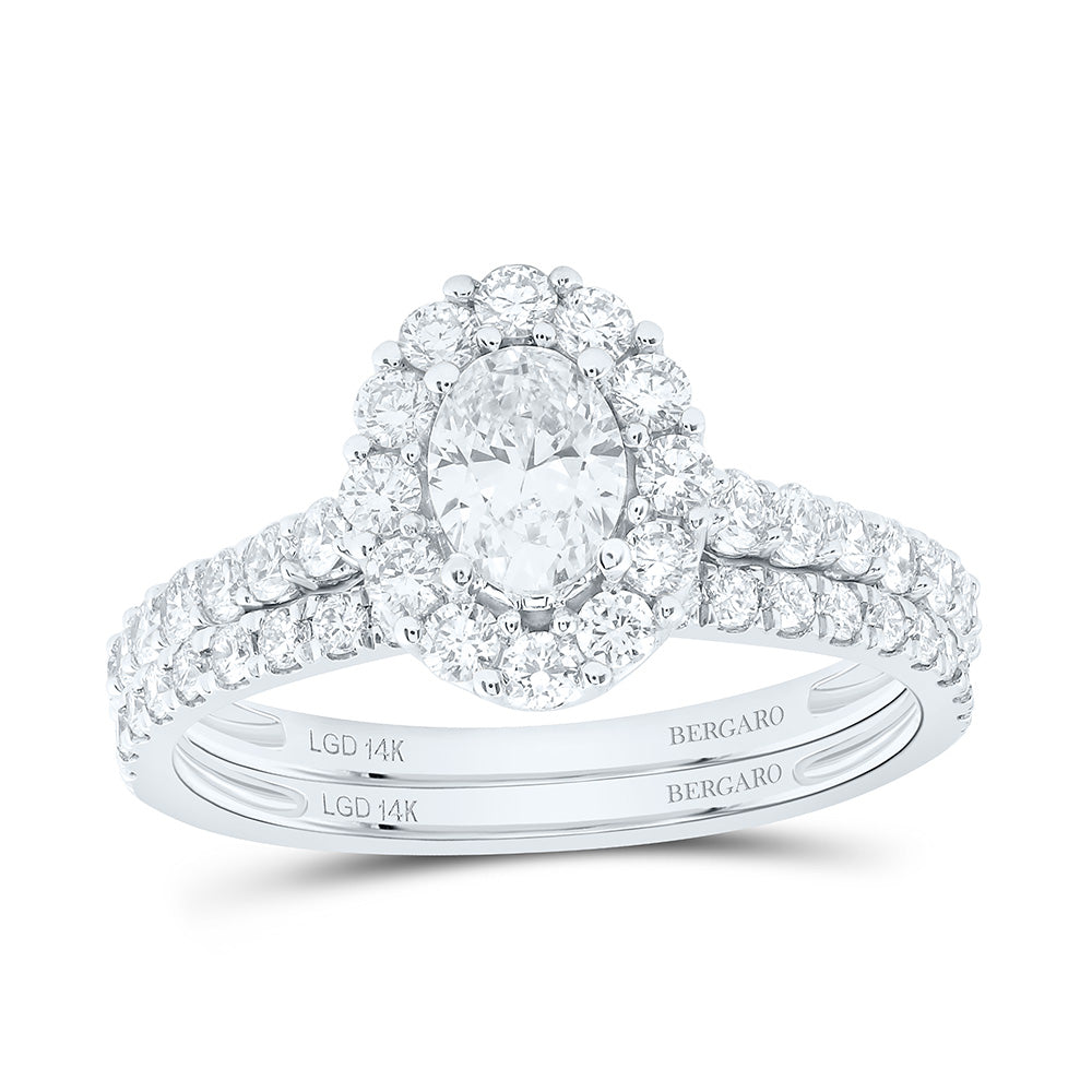 14K Yellow Or White Gold 1 1/2 Cttw Lab Grown Diamond 1/2 Cttw Center Oval Single Halo Bridal Set