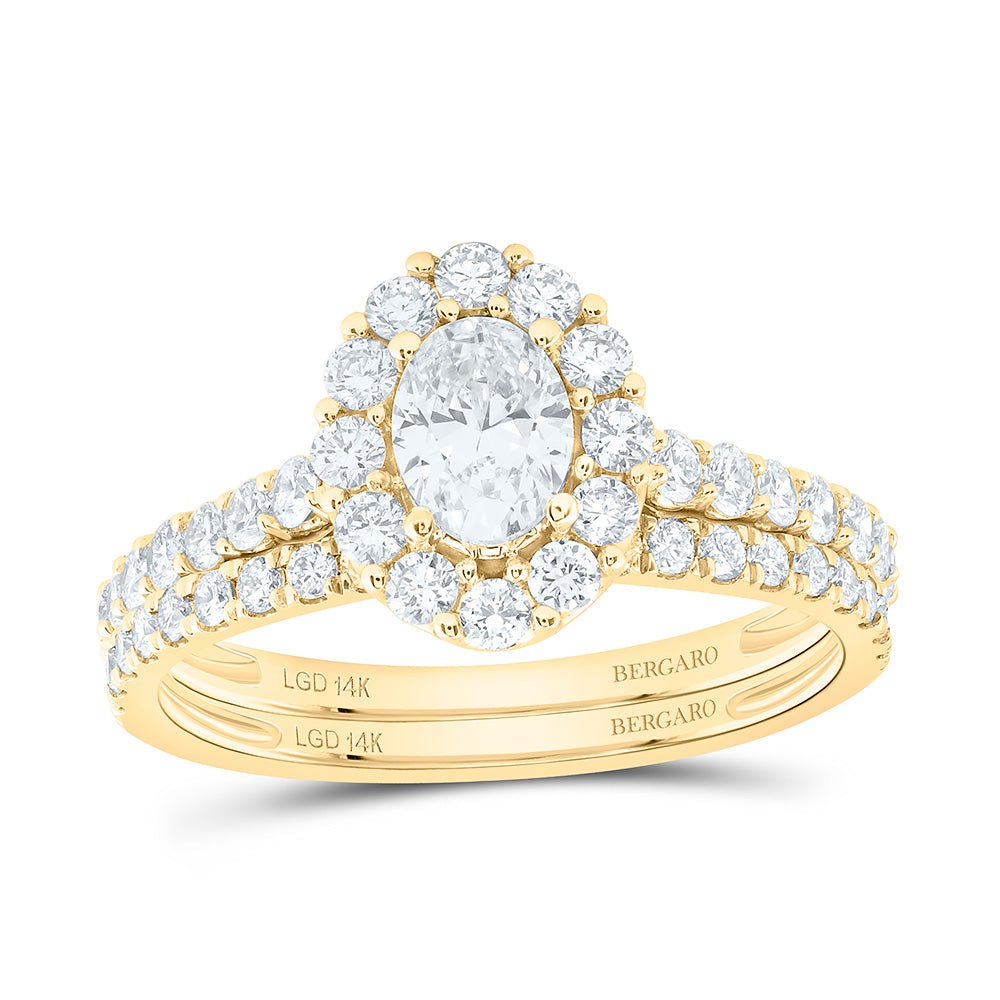 14K Yellow Or White Gold 1 1/2 Cttw Lab Grown Diamond 1/2 Cttw Center Oval Single Halo Bridal Set