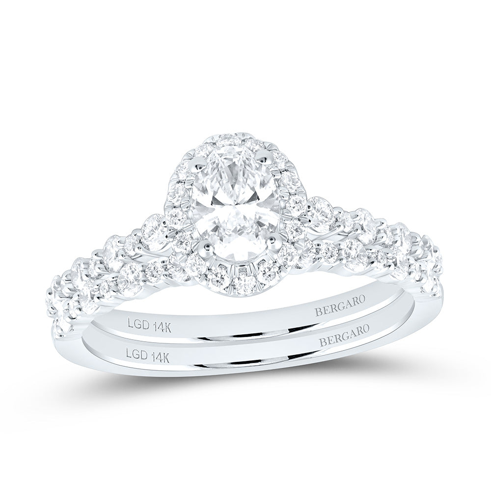 14K Yellow Or White Gold 1 1/4 Cttw Lab Grown Diamond 1/2 Cttw Center Oval Single Halo Bridal Set