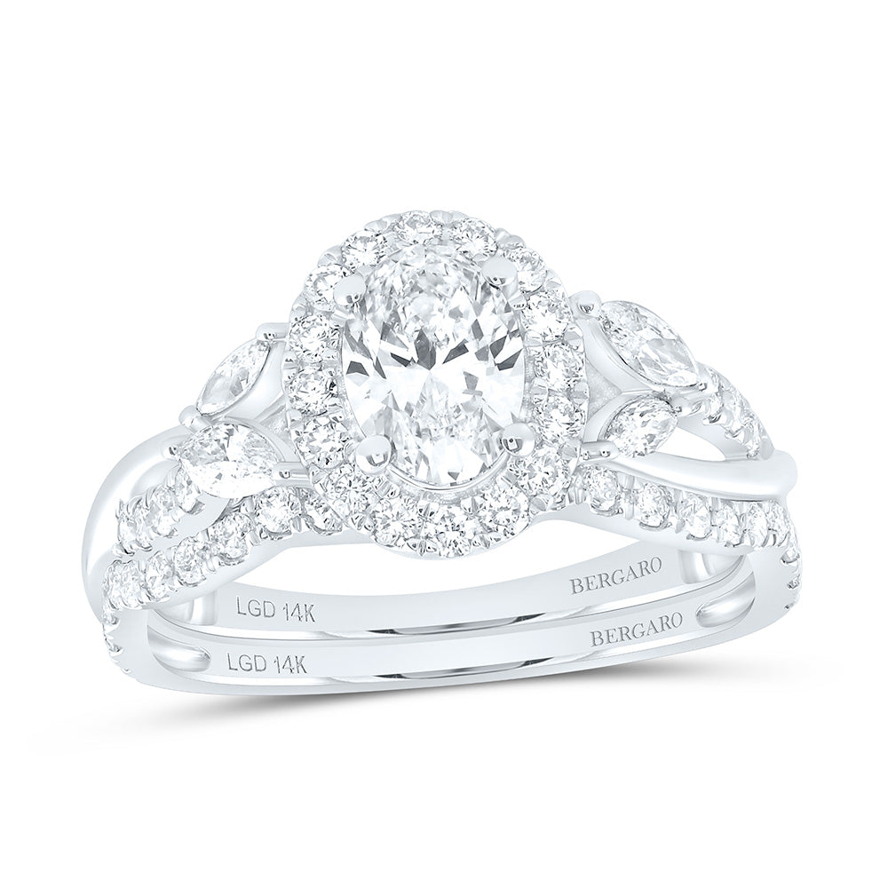 14K Yellow Or White Gold 1 1/2 Cttw Lab Grown Diamond 3/4 Cttw Center Oval Single Halo Bridal Set
