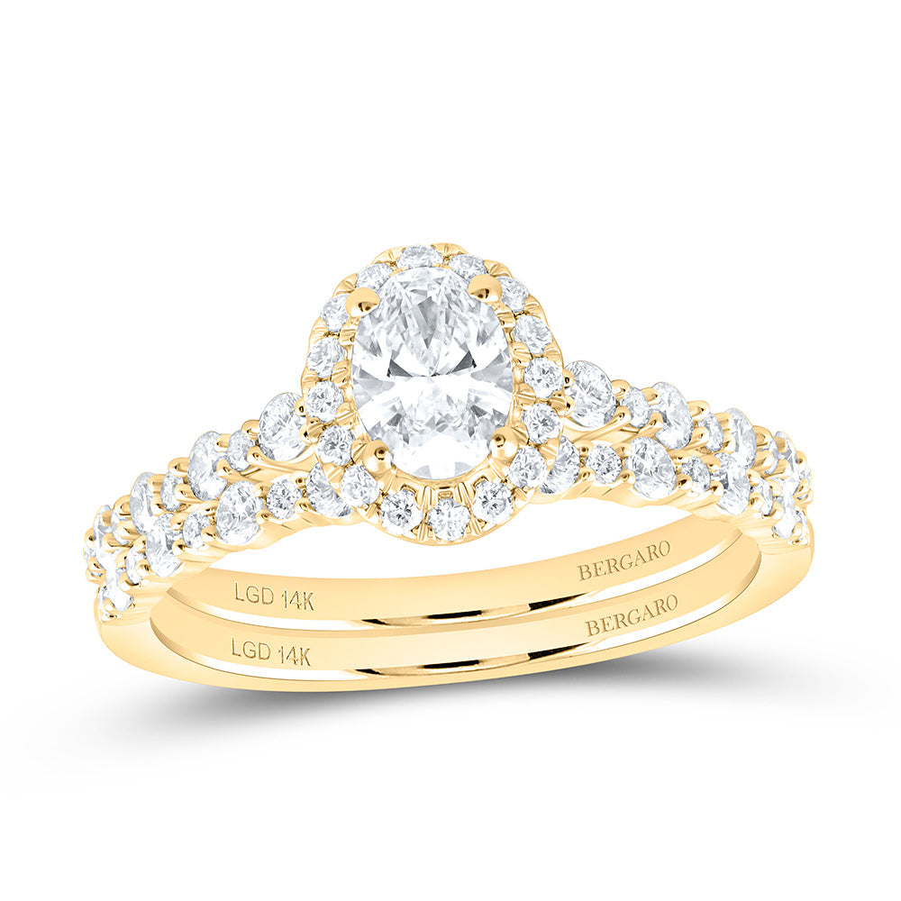14K Yellow Or White Gold 1 1/4 Cttw Lab Grown Diamond 1/2 Cttw Center Oval Single Halo Bridal Set