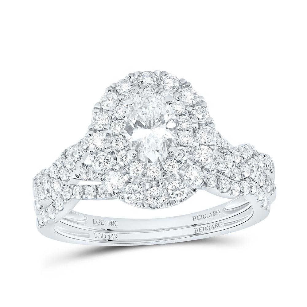 14K Yellow Or White Gold 1 1/2 Cttw Lab Grown Diamond 1/2 Cttw Center Oval Double Halo Bridal Set