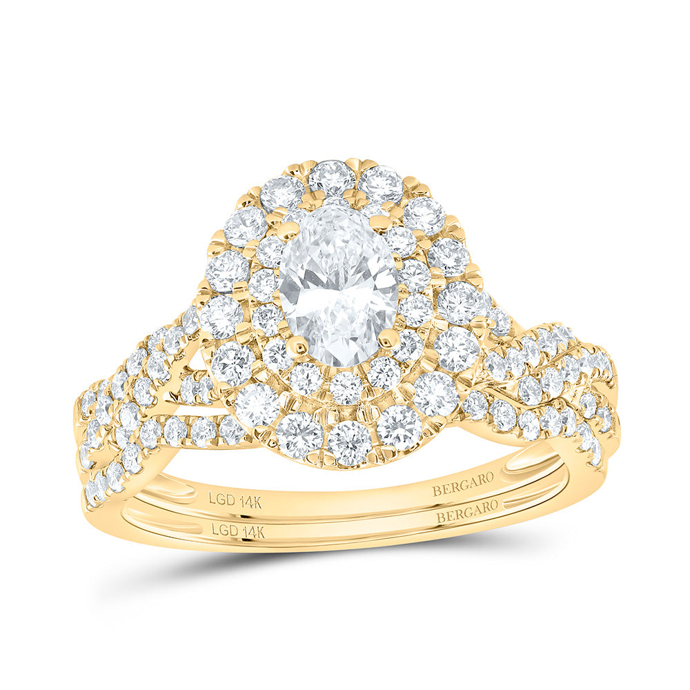 14K Yellow Or White Gold 1 1/2 Cttw Lab Grown Diamond 1/2 Cttw Center Oval Double Halo Bridal Set