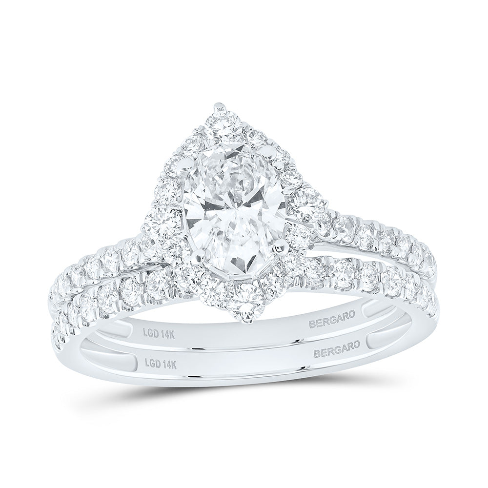 14K Yellow Or White Gold 1 1/2 Cttw Lab Grown Diamond 3/4 Cttw Center Oval Single Halo Bridal Set