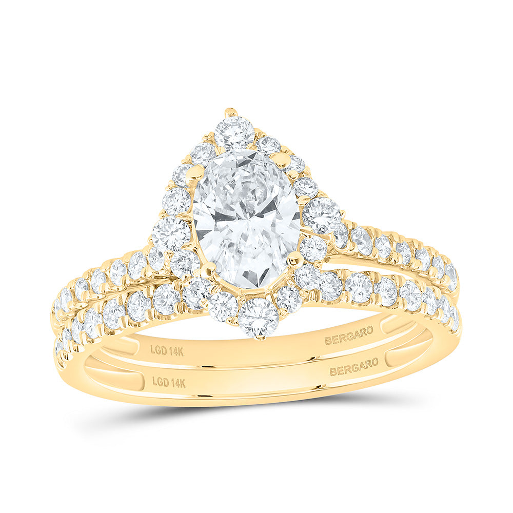 14K Yellow Or White Gold 1 1/2 Cttw Lab Grown Diamond 3/4 Cttw Center Oval Single Halo Bridal Set