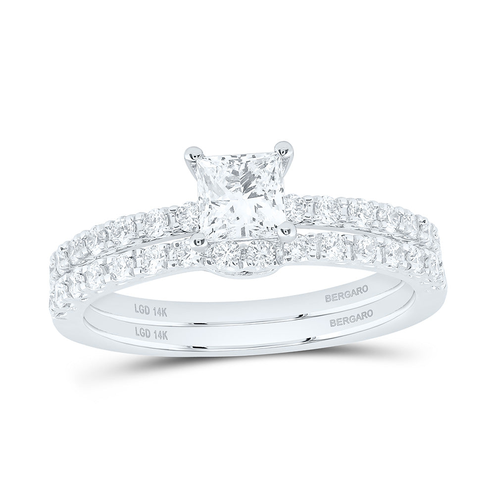 14K Yellow Or White Gold 1 Cttw Lab Grown Diamond 1/2 Cttw Center Princess Bridal Set