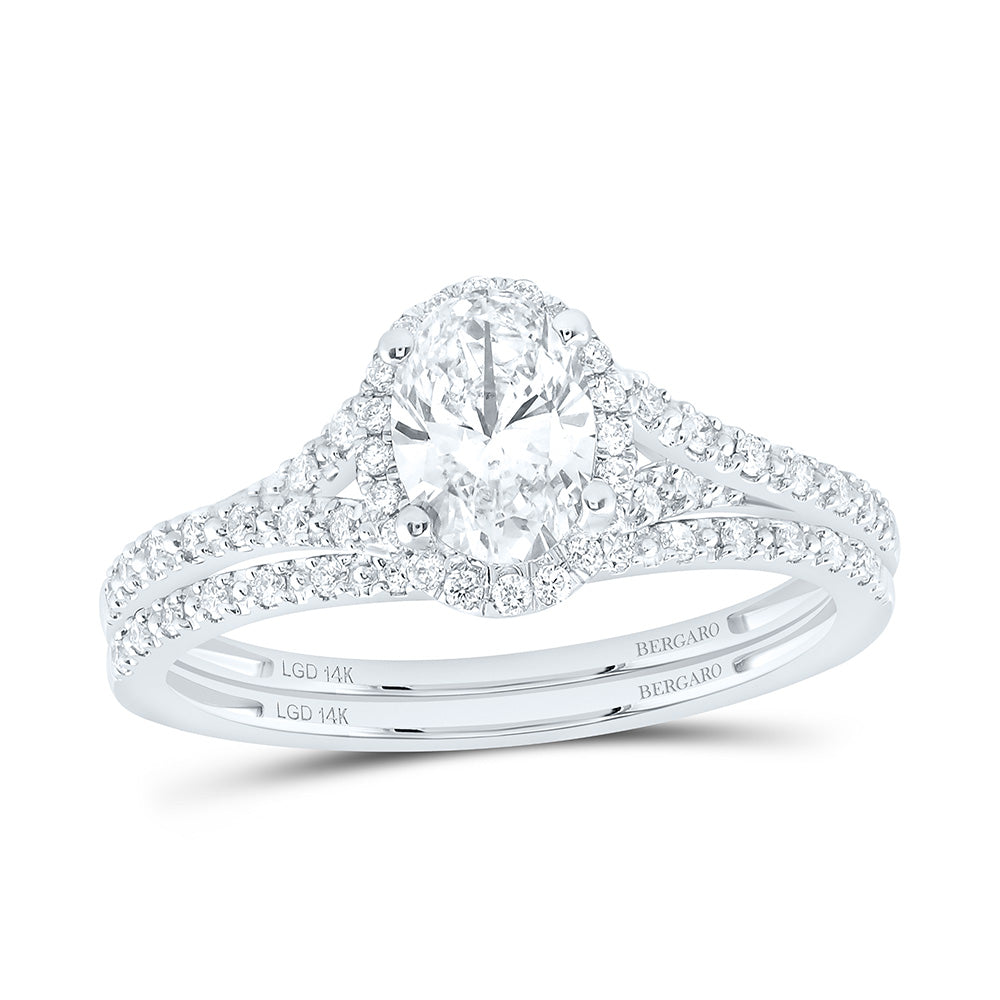 14K Yellow Or White Gold 1 Cttw Lab Grown Diamond 3/4 Cttw Center Oval Single Halo Bridal Set