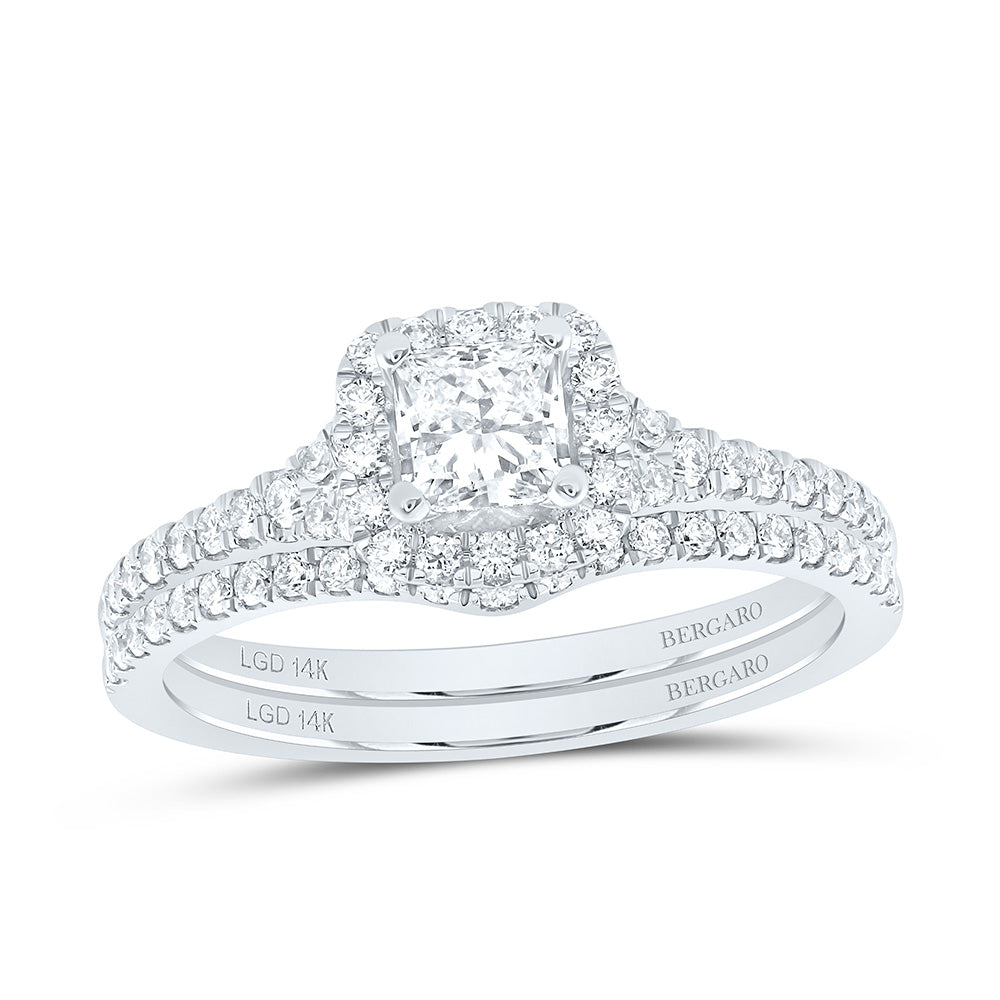 14K Yellow Or White Gold 1 Cttw Lab Grown Diamond 1/2 Cttw Center Princess Single Halo Bridal Set