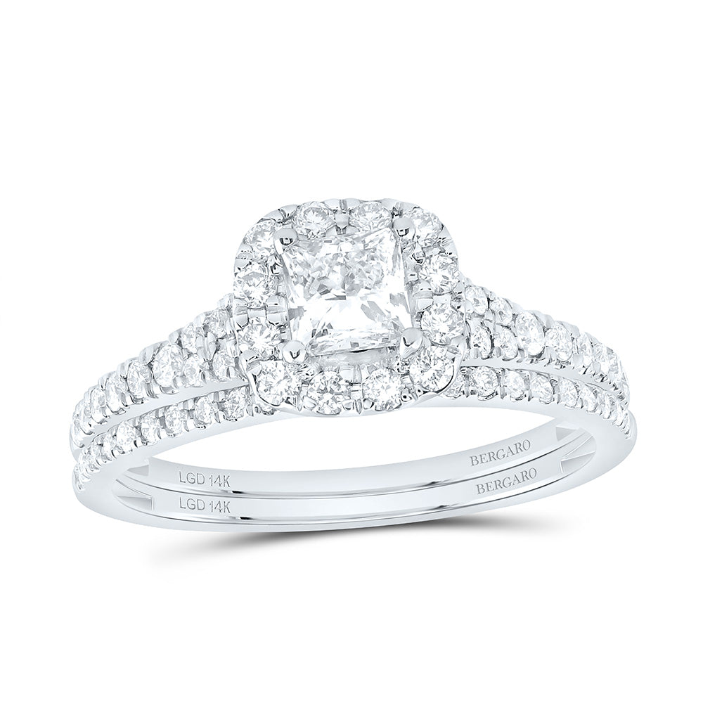 14K Yellow Or White Gold 1 Cttw Lab Grown Diamond 1/2 Cttw Center Princess Single Halo Bridal Set