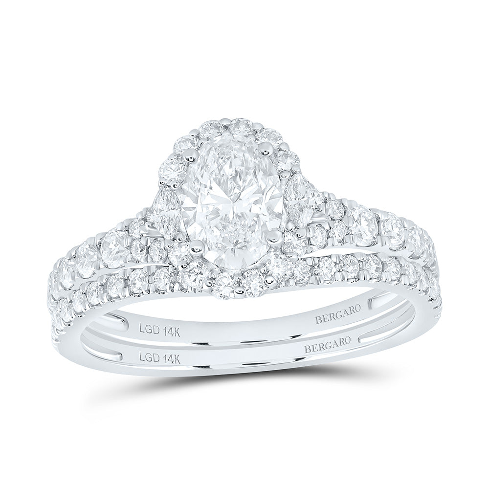 14K Yellow Or White Gold 1 1/2 Cttw Lab Grown Diamond 3/4 Cttw Center Oval Single Halo Bridal Set