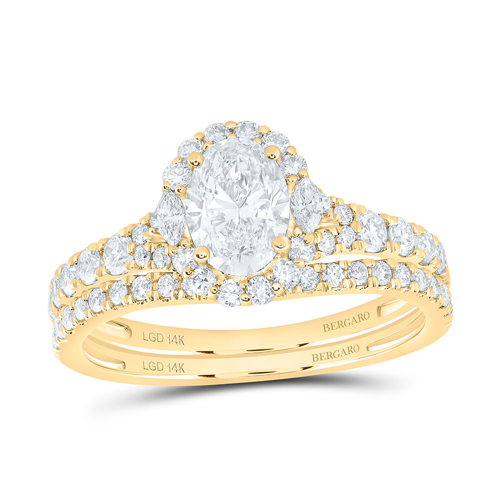 14K Yellow Or White Gold 1 1/2 Cttw Lab Grown Diamond 3/4 Cttw Center Oval Single Halo Bridal Set
