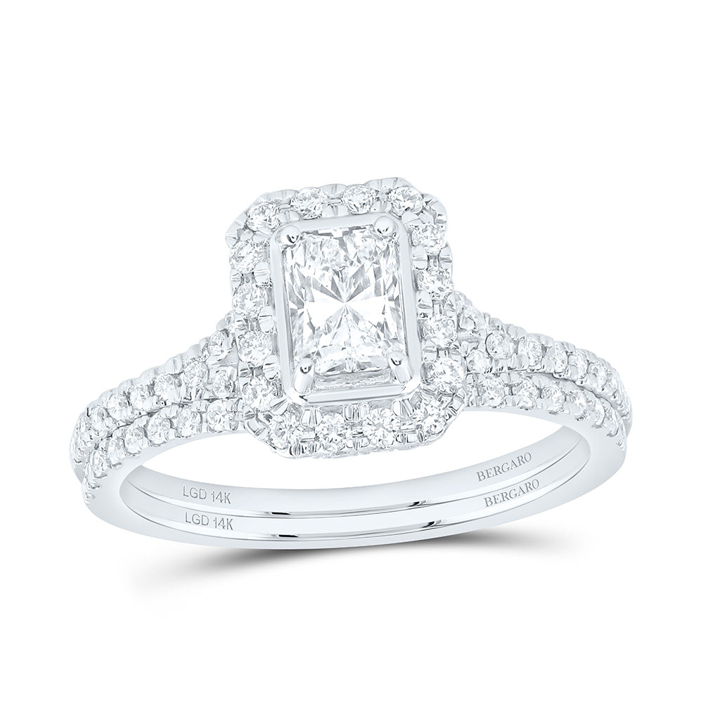 14K Yellow Or White Gold 1 Cttw Lab Grown Diamond 1/2 Cttw Center Radiant Single Halo Bridal Set