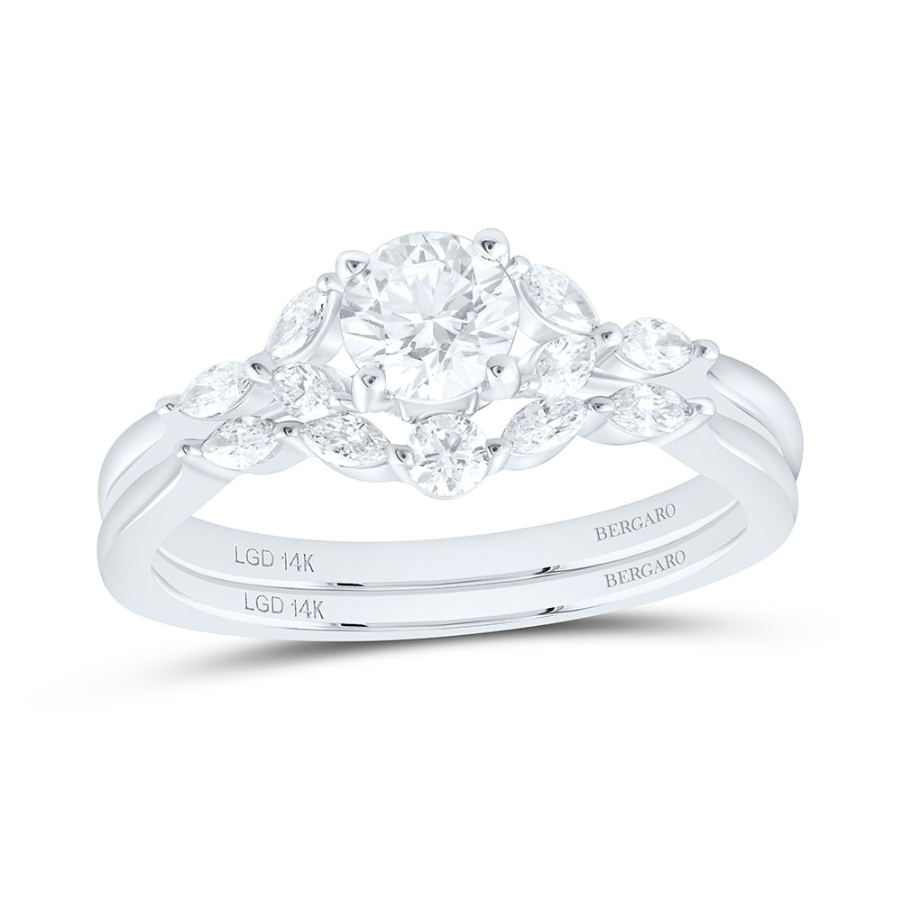 14K Yellow Or White Gold 7/8 Cttw Lab Grown Diamond 1/2 Cttw Center Round Bridal Set