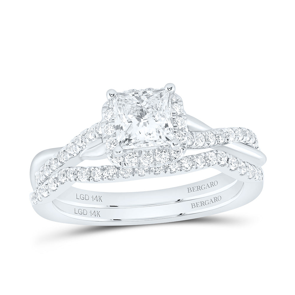 14K Yellow Or White Gold 1 Cttw Lab Grown Diamond 3/4 Cttw Center Princess Single Halo Bridal Set