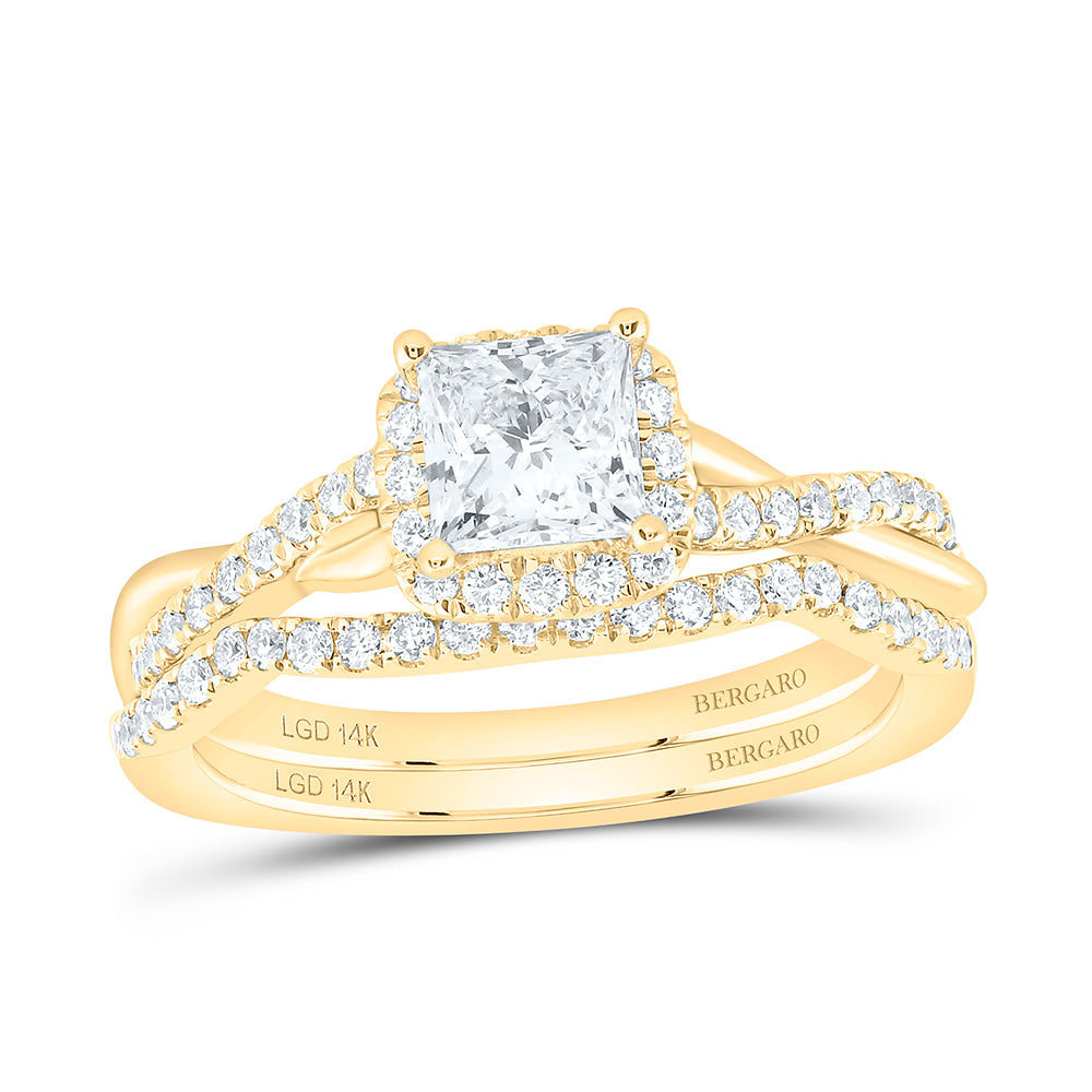 14K Yellow Or White Gold 1 Cttw Lab Grown Diamond 3/4 Cttw Center Princess Single Halo Bridal Set
