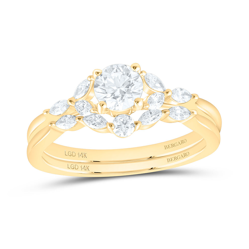14K Yellow Or White Gold 7/8 Cttw Lab Grown Diamond 1/2 Cttw Center Round Bridal Set