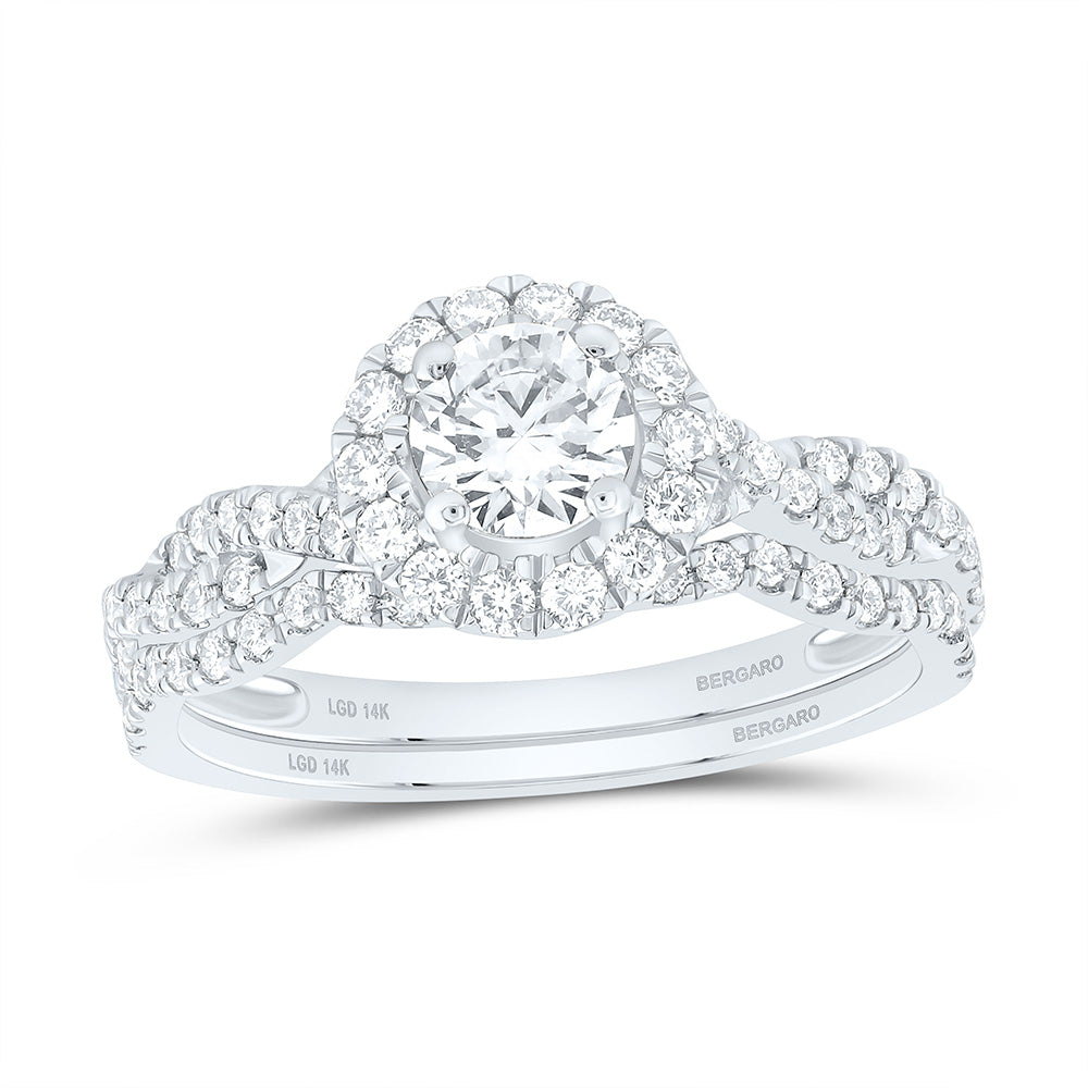 14K Yellow Or White Gold 1 Cttw Lab Grown Diamond 1/2 Cttw Center Round Single Halo Bridal Set