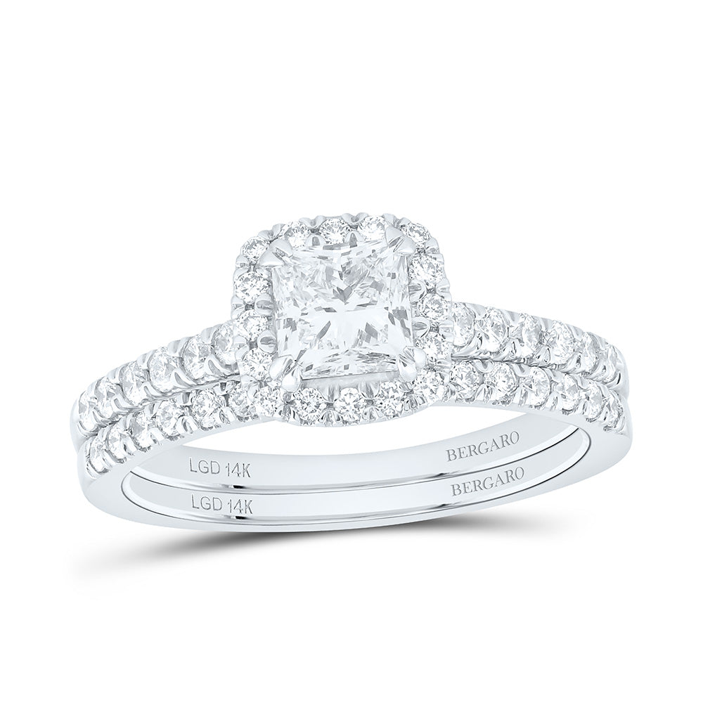 14K Yellow Or White Gold 1 1/3 Cttw Lab Grown Diamond 3/4 Cttw Center Princess Single Halo Bridal Set
