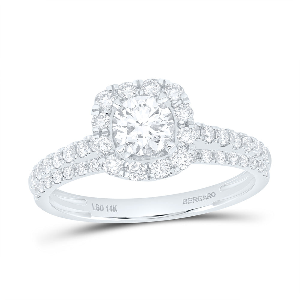 14K Yellow Or White Gold 1 Cttw Lab Grown Diamond 1/2 Cttw Center Round Cushion Single Halo Bridal Set