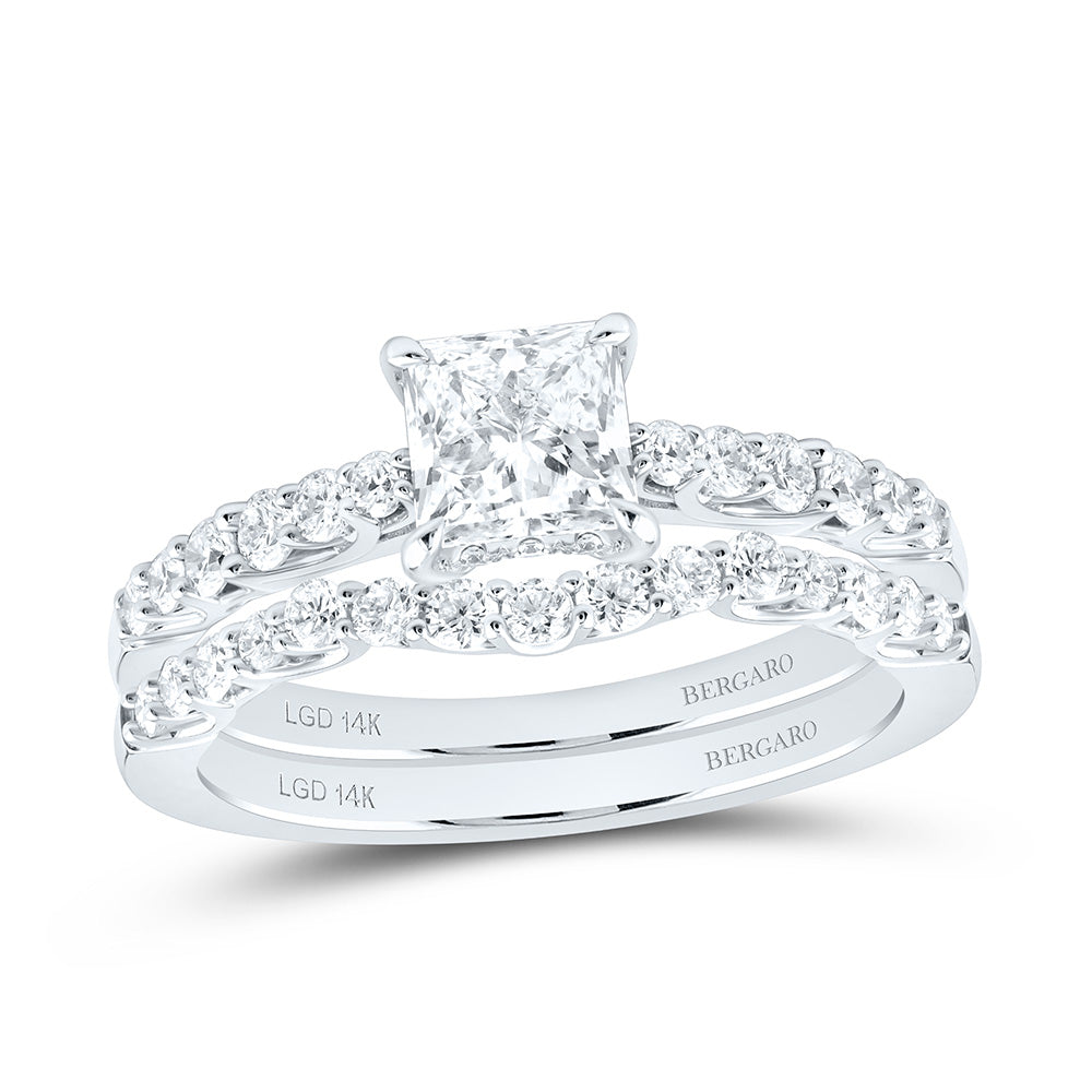 14K Yellow Or White Gold 1 1/4 Cttw Lab Grown Diamond 3/4 Cttw Center Princess Bridal Set