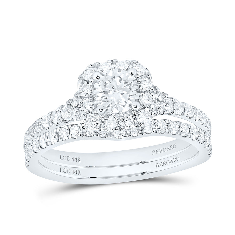 14K Yellow Or White Gold 1 1/4 Cttw Lab Grown Diamond 1/2 Cttw Center Round Cushion Single Halo Bridal Set