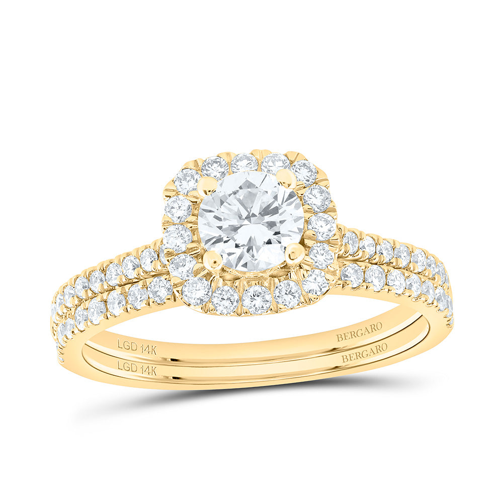 14K Yellow Or White Gold 1 Cttw Lab Grown Diamond 1/2 Cttw Center Round Cushion Single Halo Bridal Set