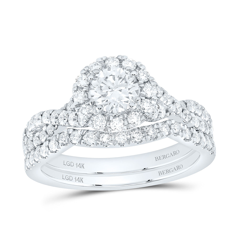 14K Yellow Or White Gold 1 1/4 Cttw Lab Grown Diamond 1/2 Cttw Center Round Single Halo Bridal Set
