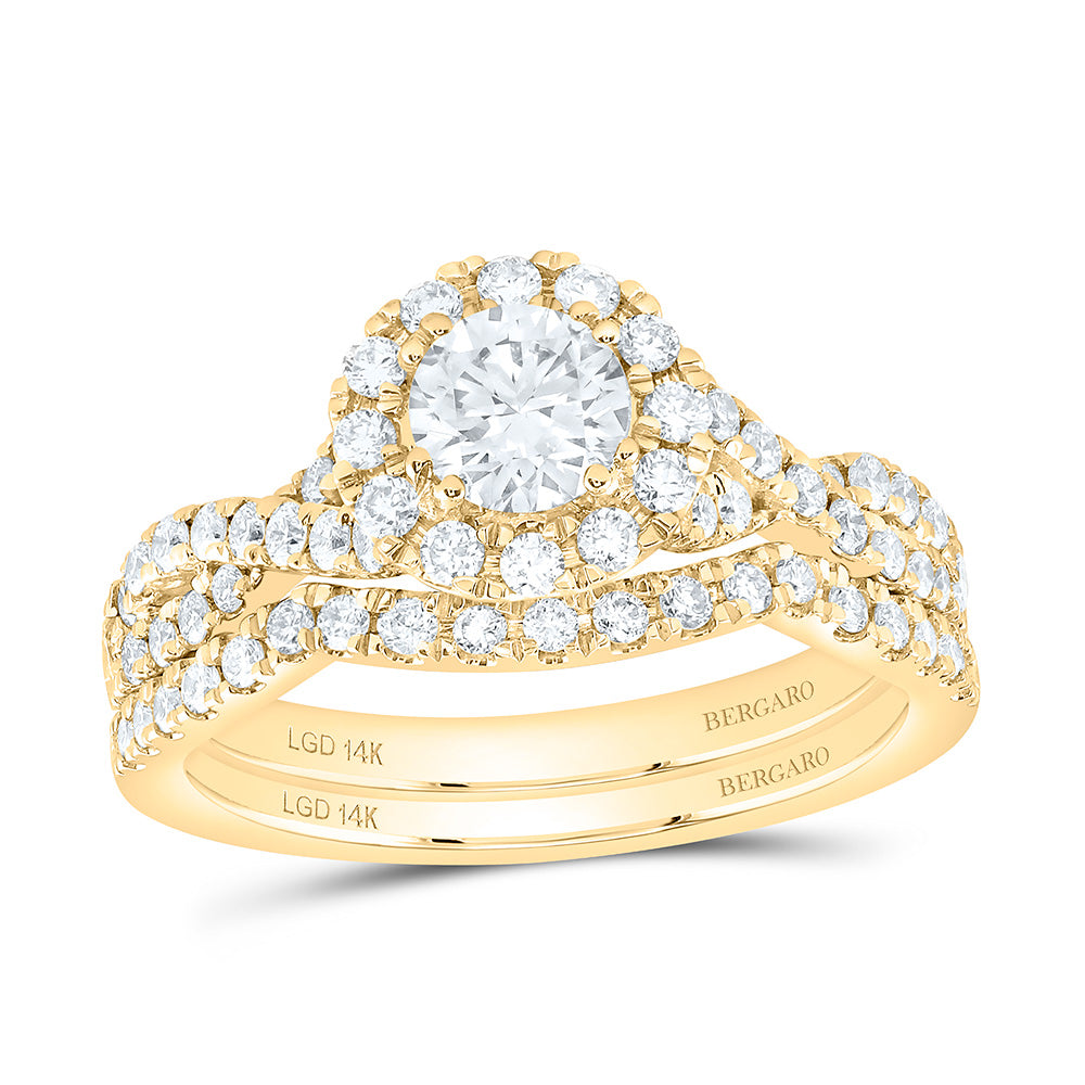 14K Yellow Or White Gold 1 1/4 Cttw Lab Grown Diamond 1/2 Cttw Center Round Single Halo Bridal Set