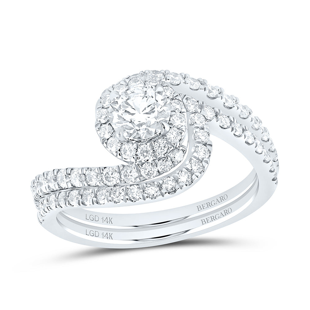 14K Yellow Or White Gold 1 1/4 Cttw Lab Grown Diamond 1/2 Cttw Center Round Single Halo Bridal Set