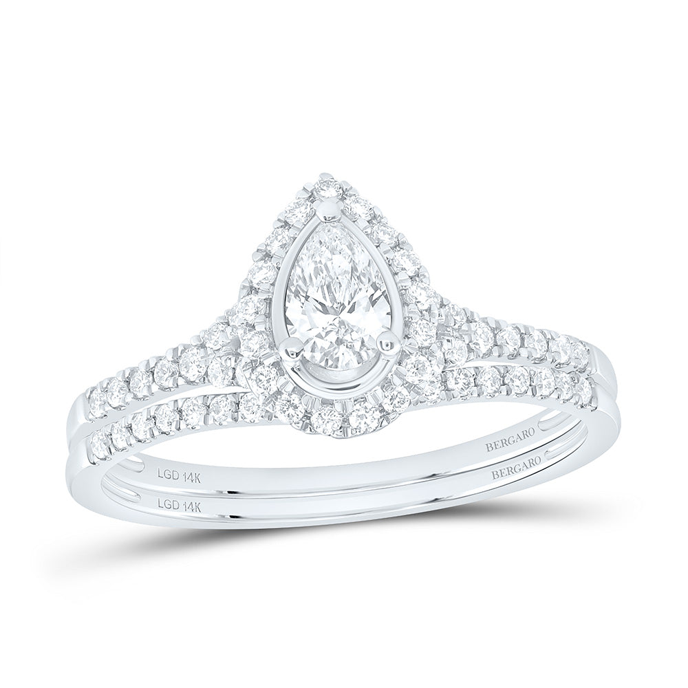 14K Yellow Or White Gold 1/2 Cttw Lab Grown Diamond 1/4 Cttw Center Pear Single Halo Bridal Set