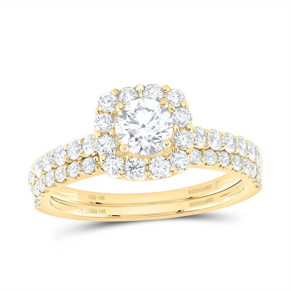 14K Yellow Or White Gold 1 Cttw Lab Grown Diamond 3/4 Cttw Center Round Cushion Single Halo Bridal Set