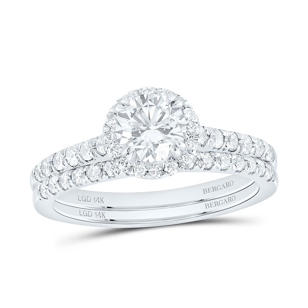 14K Yellow Or White Gold 1 1/3 Cttw Lab Grown Diamond 3/4 Cttw Center Round Single Halo Bridal Set