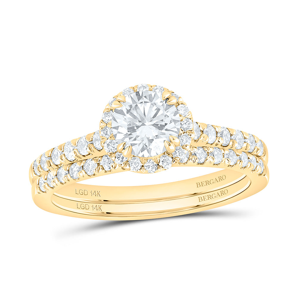 14K Yellow Or White Gold 1 1/3 Cttw Lab Grown Diamond 3/4 Cttw Center Round Single Halo Bridal Set