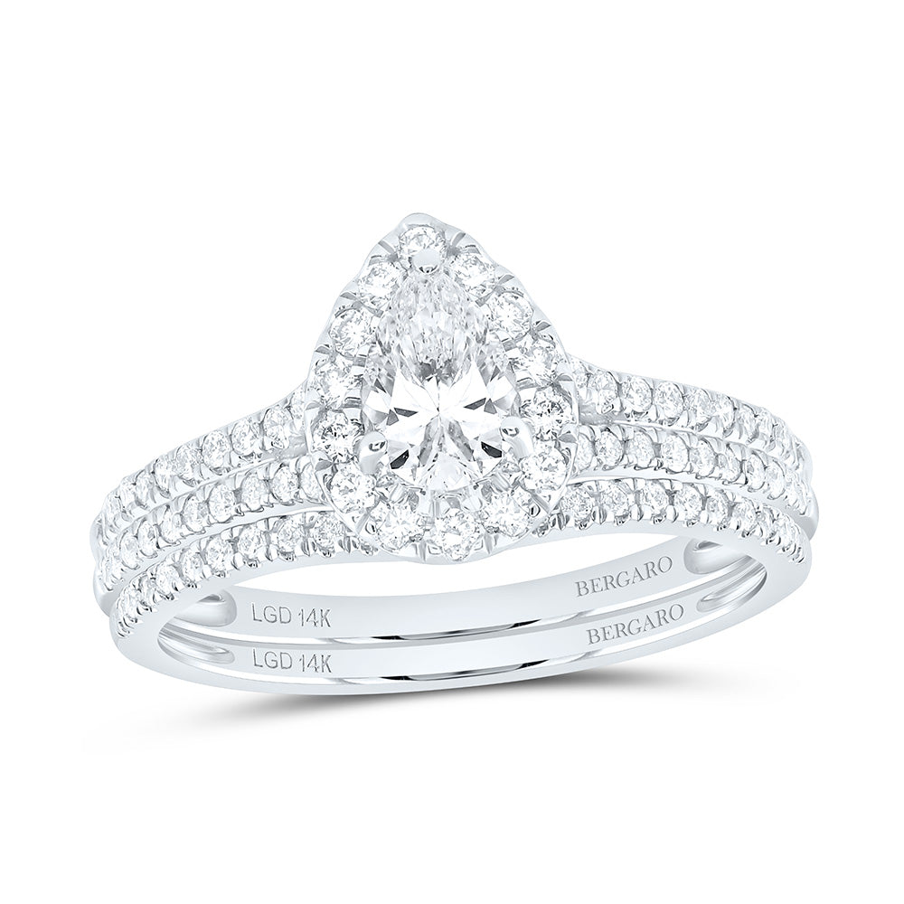 14K Yellow Or White Gold 1 Cttw Lab Grown Diamond 1/2 Cttw Center Pear Single Halo Bridal Set