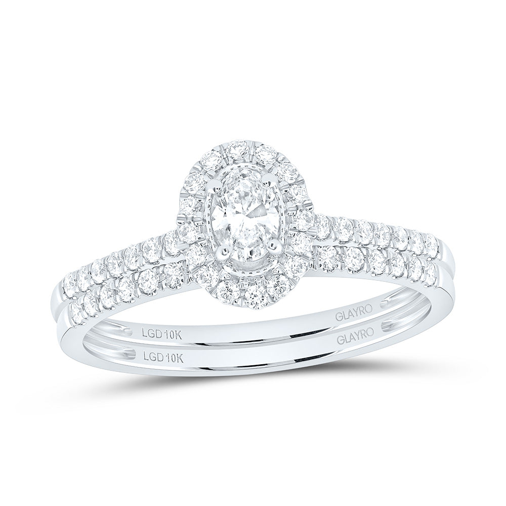 10K Yellow Or White Gold 1/2 Cttw Lab Grown Diamond 1/5 Cttw Center Oval Single Halo Bridal Set