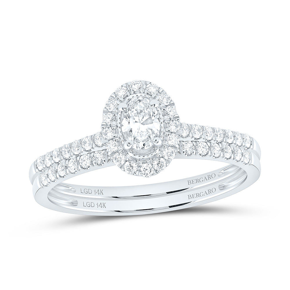14K Yellow Or White Gold 1/2 Cttw Lab Grown Diamond 1/5 Cttw Center Oval Single Halo Bridal Set