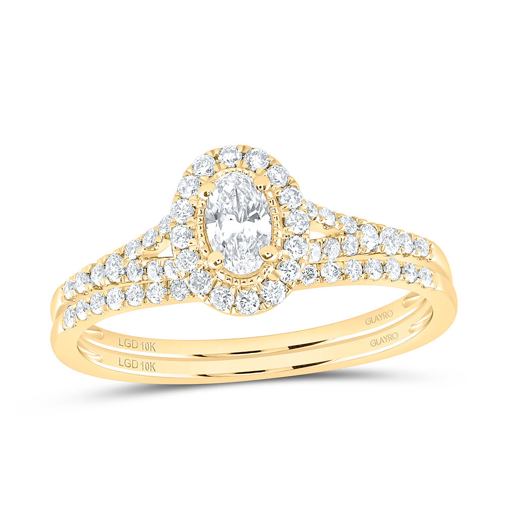 10K Yellow Or White Gold 1/2 Cttw Lab Grown Diamond 1/5 Cttw Center Oval Single Halo Bridal Set