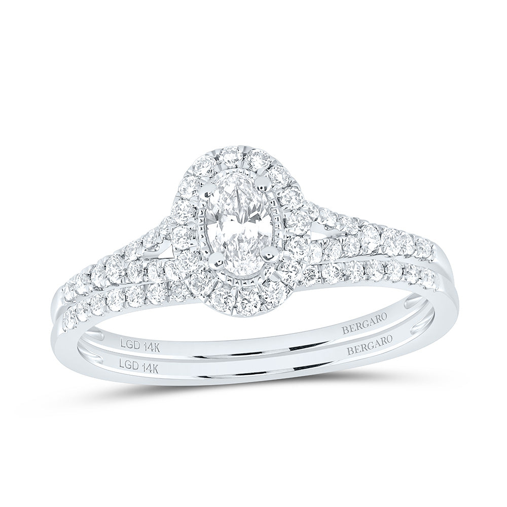14K Yellow Or White Gold 1/2 Cttw Lab Grown Diamond 1/5 Cttw Center Oval Single Halo Bridal Set