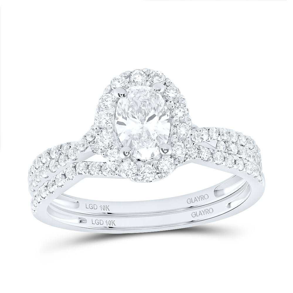 10K Yellow Or White Gold 1 Cttw Lab Grown Diamond 1/2 Cttw Center Oval Single Halo Bridal Set
