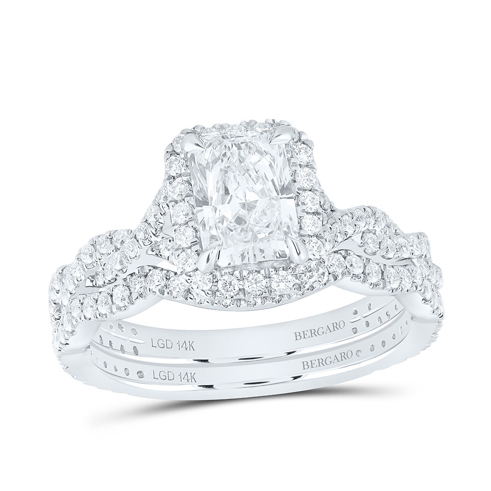 14K Yellow Or White Gold 1 3/4 Cttw Lab Grown Diamond 1 Cttw Center Radiant Single Halo Bridal Set