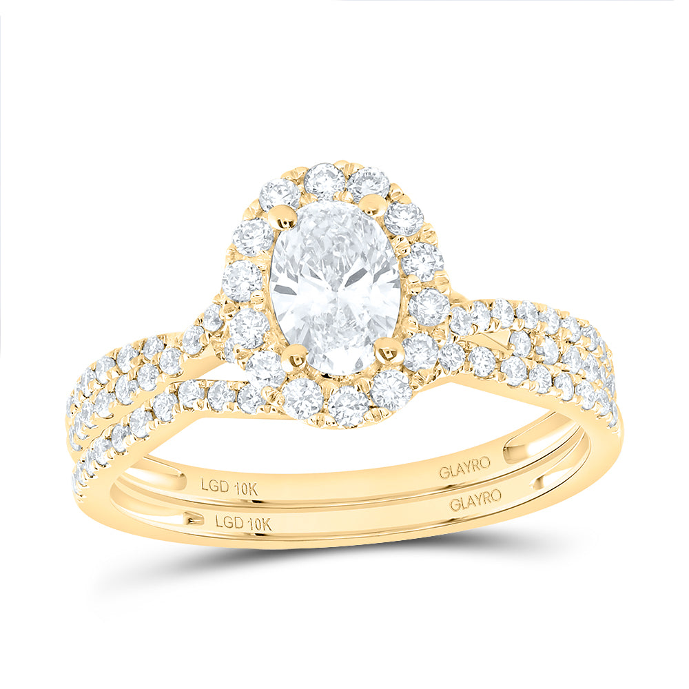 10K Yellow Or White Gold 1 Cttw Lab Grown Diamond 1/2 Cttw Center Oval Single Halo Bridal Set