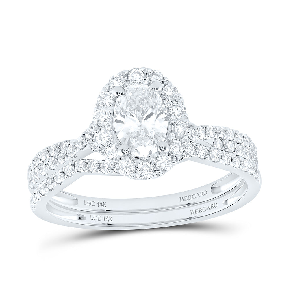14K Yellow Or White Gold 1 Cttw Lab Grown Diamond 1/2 Cttw Center Oval Single Halo Bridal Set
