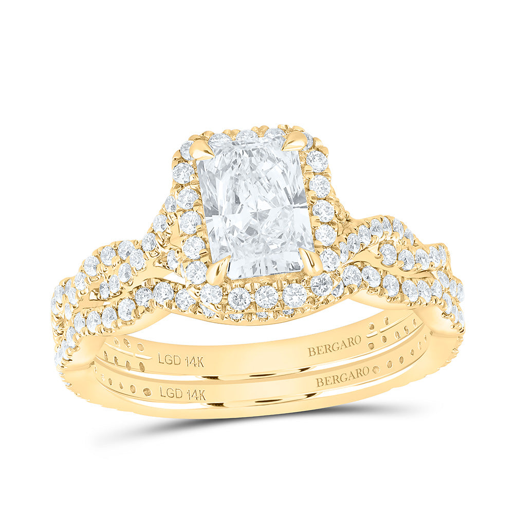 14K Yellow Or White Gold 1 3/4 Cttw Lab Grown Diamond 1 Cttw Center Radiant Single Halo Bridal Set