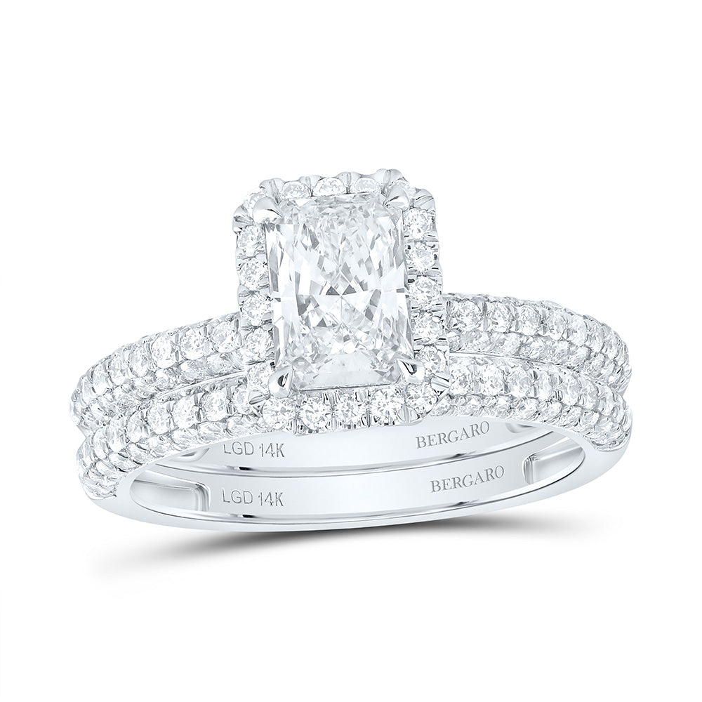14K Yellow Or White Gold 2 Cttw Lab Grown Diamond 1 Cttw Center Radiant Single Halo Bridal Set