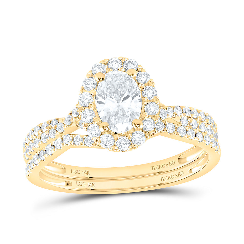 14K Yellow Or White Gold 1 Cttw Lab Grown Diamond 1/2 Cttw Center Oval Single Halo Bridal Set
