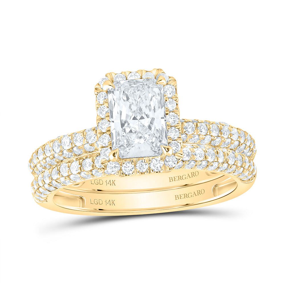 14K Yellow Or White Gold 2 Cttw Lab Grown Diamond 1 Cttw Center Radiant Single Halo Bridal Set