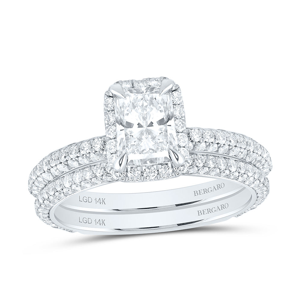 14K Yellow Or White Gold 2 1/4 Cttw Lab Grown Diamond 1 Cttw Center Radiant Single Halo Bridal Set