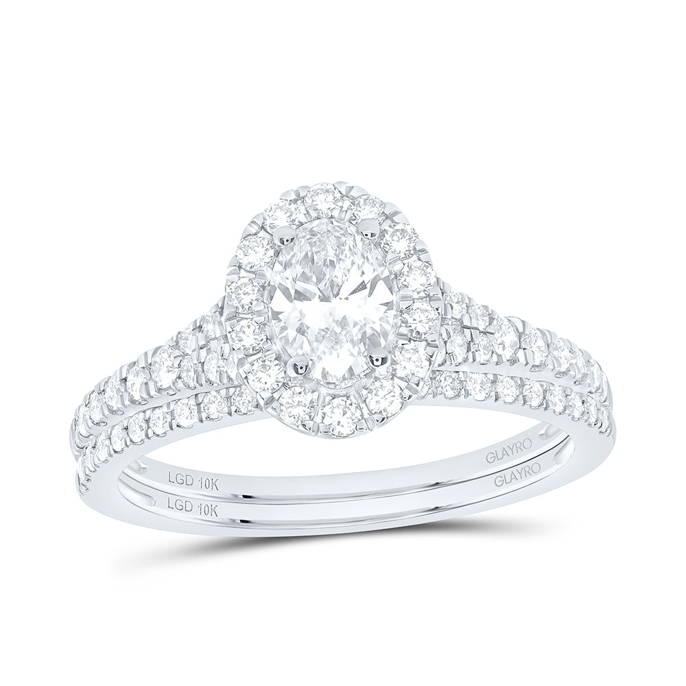 10K Yellow Or White Gold 1 Cttw Lab Grown Diamond 1/2 Cttw Center Oval Single Halo Bridal Set