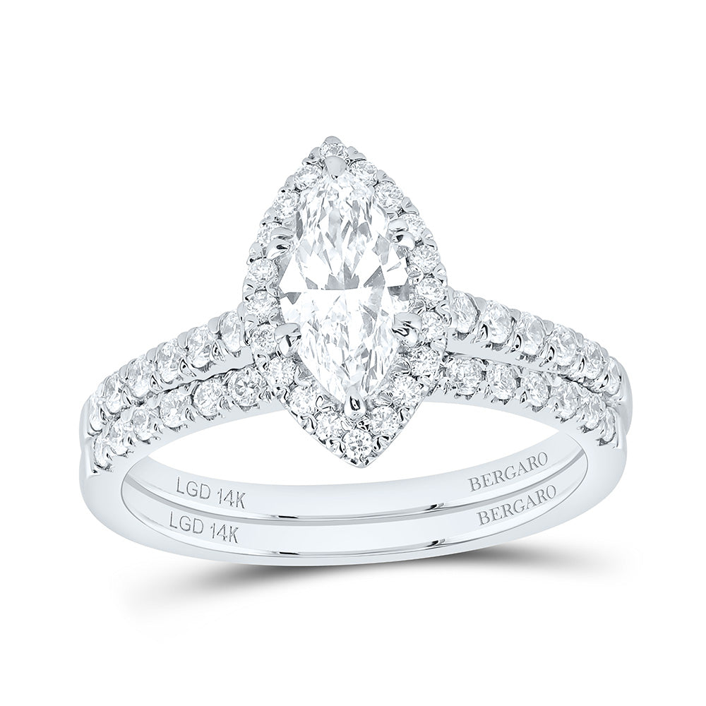 14K Yellow Or White Gold 1 1/3 Cttw Lab Grown Diamond 3/4 Cttw Center Marquise Single Halo Bridal Set