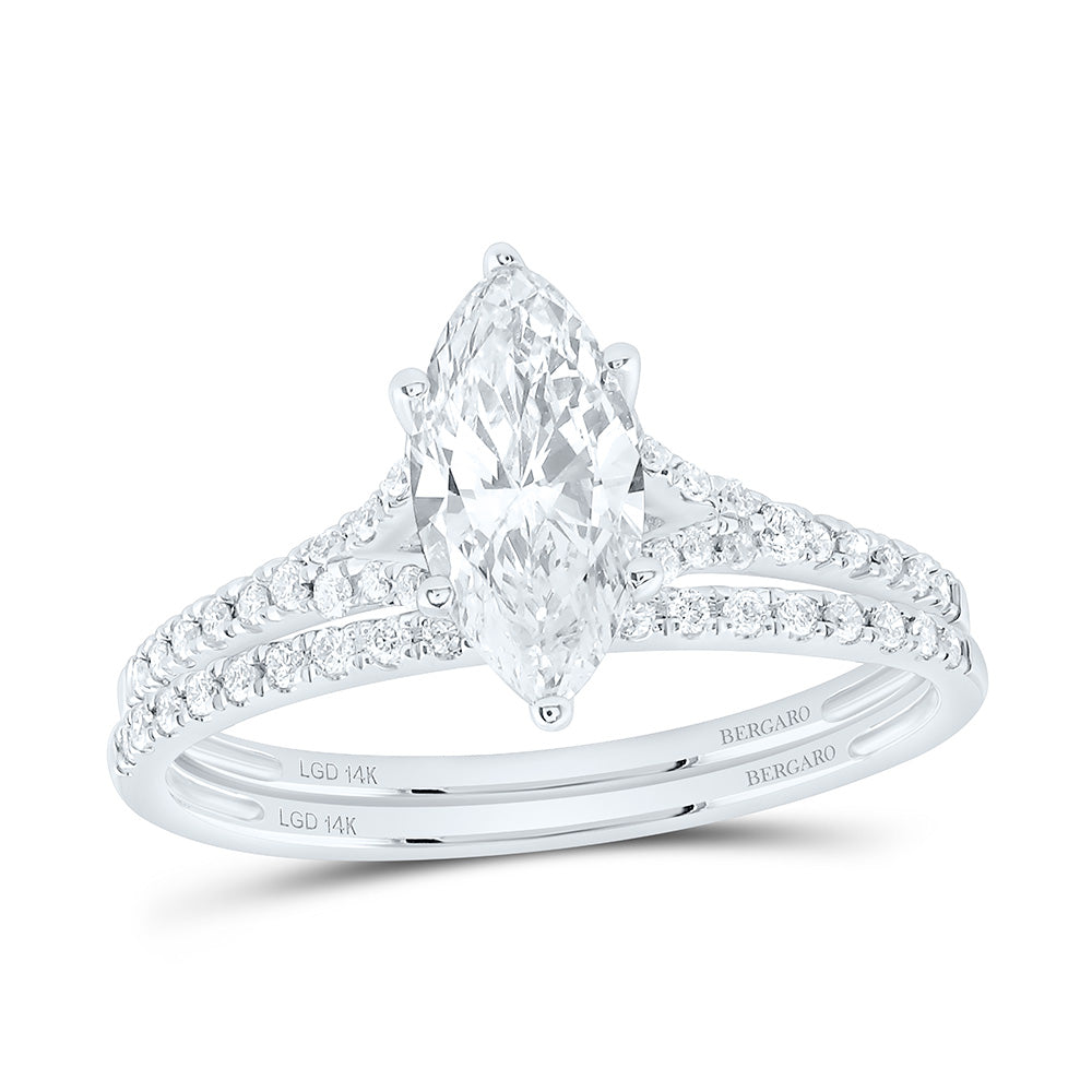 14K Yellow Or White Gold 1 1/4 Cttw Lab Grown Diamond 1 Cttw Center Marquise Bridal Set